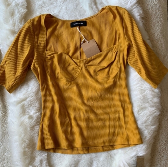 Reformation Alicia Yellow Ribbed Top - Picture 3 of 5